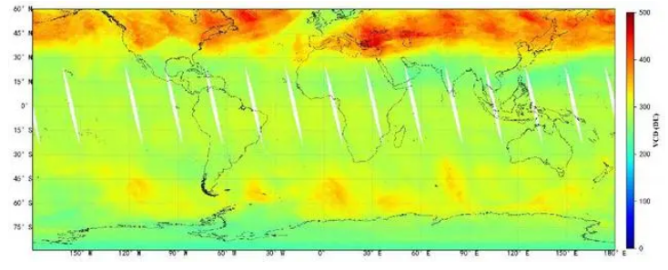 高光譜綜合觀測衛星全球臭氧柱濃度監測圖